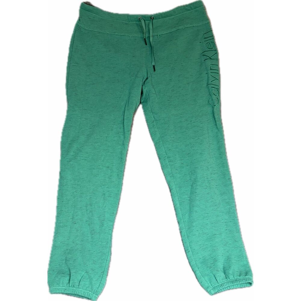 Calvin Klein Women's Sweatpants Teal Fleece Lined Charcoal Waistband, Size M